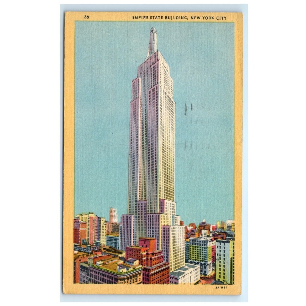 Vintage Postcard Manhattan New York City NY Empire State‎ Building Posted Linen
